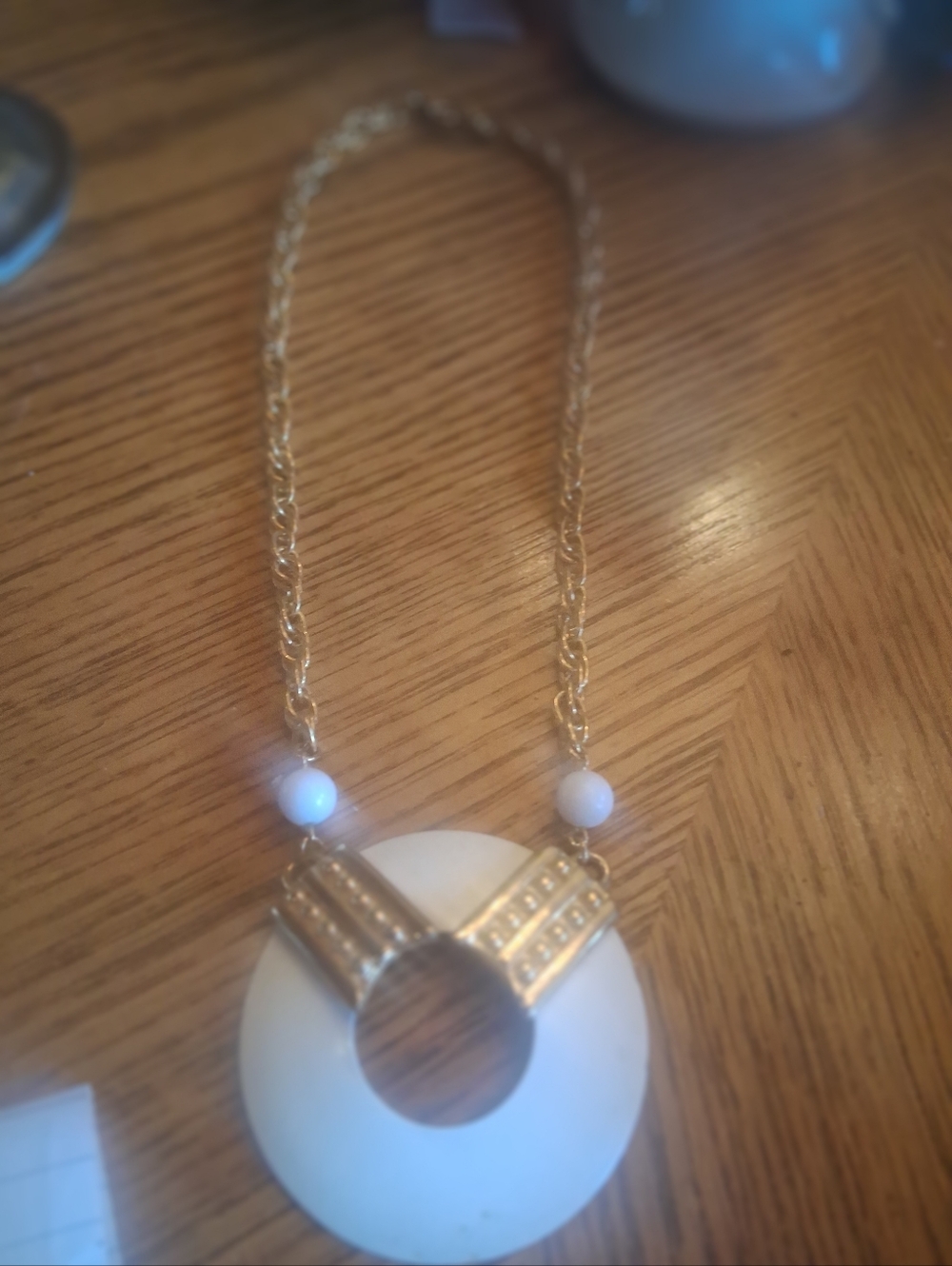 Gold Chain Necklace with White Pendant